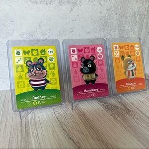 Official Animal Crossing Amiibo Cards Graham (324), Rodney (146), Hamphrey (195)